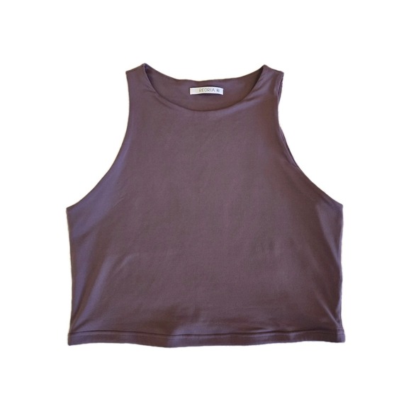 ReoRia Tops - REORIA Sleeveless High Neck Double‎ Lined Casual Basic Tank Plum XL